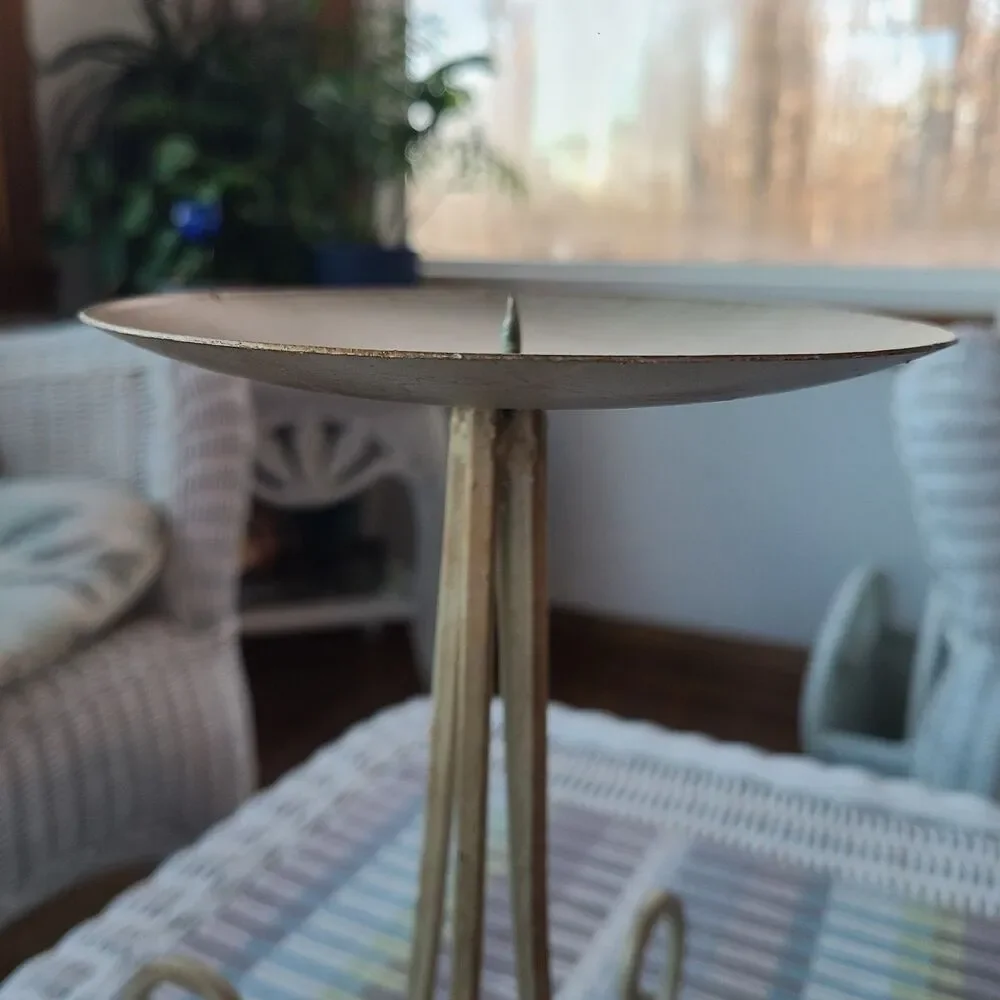 Vintage Metal Art Tall Candle Stand Candle Holder Gold Wrought Iron Shabby Chic